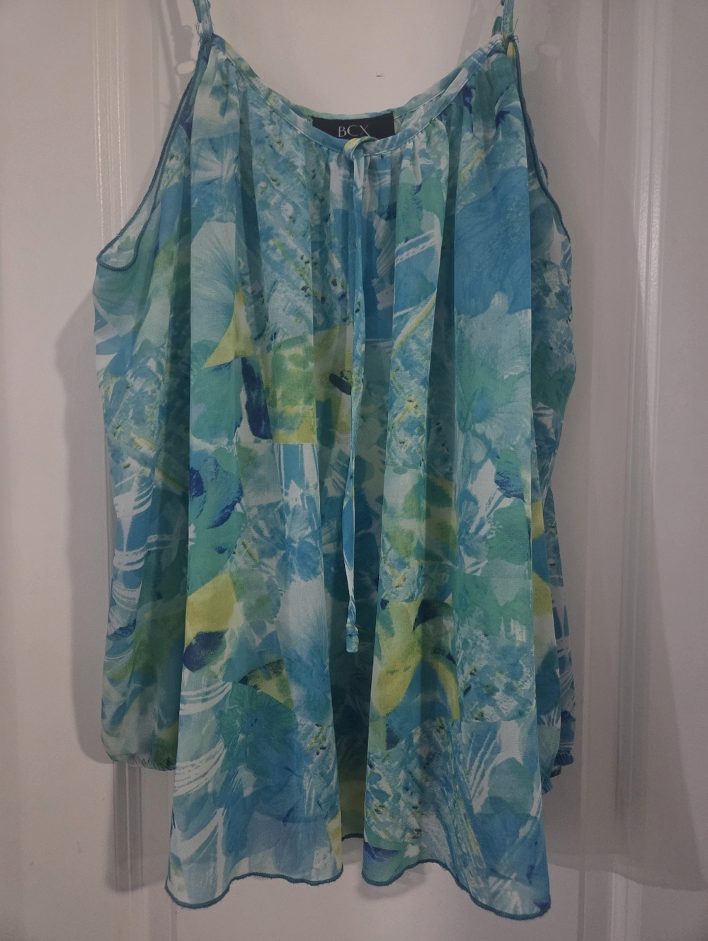 BCX Teal Blue Green Watercolor Spaghetti Strap Tank